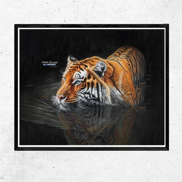 16x20 Tiger Watercolor Oil Painting Print - Majestic Tiger in‎ Water - Picture 3 of 3